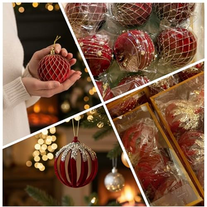 Boules de Noël de luxe personnalisées 2026, décorations de Noël, fournitures de décoration, 6 cm, 8 cm, 10 cm, boules de Noël en velours floqué rouge - Product Image 3