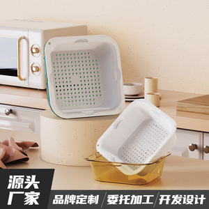 Double Layer <b>Plastic</b> Drain Basket For Fruits Vegetables Thickened Multi Functional Kitchen <b>Colander</b> Strainer - Product Image 2