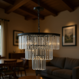 Lámpara de araña de cristal de 20 pulgadas y 3 niveles con marco de hierro negro, 7 luces colgantes para sala de estar y comedor - Product Image 2