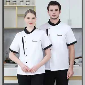 OEM personalizado Unisex poliéster sarga Hotel & Restaurant uniformes clásico de los hombres de manga media Chef chaqueta de diseño para Bar <span class=keywords><strong>camarero</strong></span> trabajos - Product Image 4