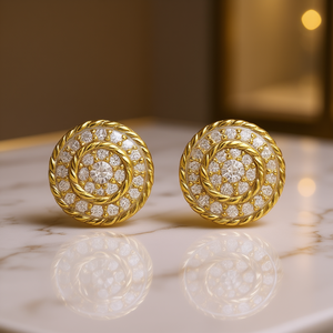 Orecchini a perno E2818 in oro da donna, con zirconi rotondi incastonati a pavé, a forma di fiore, gioielli classici da festa, orecchini alla moda in lega - Product Image 2