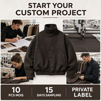 Blouson Bomber en Laine Personnalisé pour Homme, Style Streetwear Marron Oversize, Boutons Asymétriques, Col Montant, Fabrication OEM Marque Privée