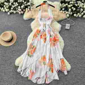 Vestido Midi Casual de Verano 2025 Estilo Y2K con Cuello Halter Asimétrico, Volantes, Tejido Transpirable, Encaje Antiestático y Sostenible para Mujer - Product Image 4