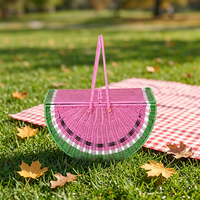 Panier de rangement artisanal en PE en forme de pastèque avec poignée, couleurs rose et vert, écologique, pour salon, pique-nique en extérieur