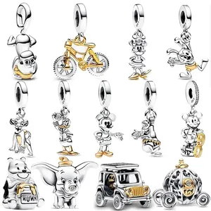 Venta al por mayor de abalorios de lujo estilo Pan de plata S925 chapada con circonitas y diseño de dibujos animados, para pulseras de cadena de serpiente DIY, colgantes y regalos de joyería - Product Image 1