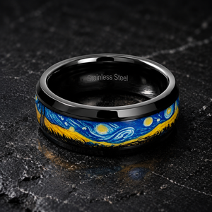 Anillo de Compromiso y Eternidad JLM al por Mayor, OEM, de Acero Inoxidable Negro, Diseño Noche Estrellada, para Hombre y Mujer, Ajuste Cómodo, Joyería Artística - Product Image 4