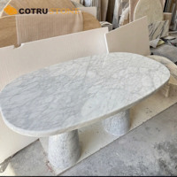 Table de salle à manger italienne en marbre blanc de Carrare Table longue ovale en pierre naturelle pour le salon Meubles décoratifs