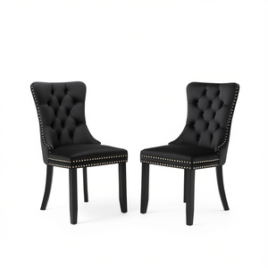 Chaises de salle à manger modernes en velours noir capitonnées de la collection Db Nikki avec pieds en bois massif et garniture cloutée - Product Image 1