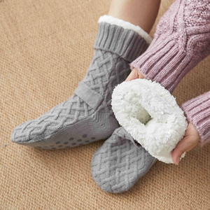 Mùa Đông Ấm Áp Tùy Chỉnh Phụ Nữ Cô Gái Rắn Dệt Kim Bện Nhiệt Dép Sàn Chống Trượt Sherpa Vớ Với Cuff Chất Lượng Cao Dày - Product Image 6