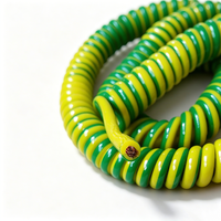 Câble d'alimentation spiralé en PU jaune-vert personnalisé de 3 m, monoconducteur 2,5 mm², fil de terre flexible pour équipement industriel