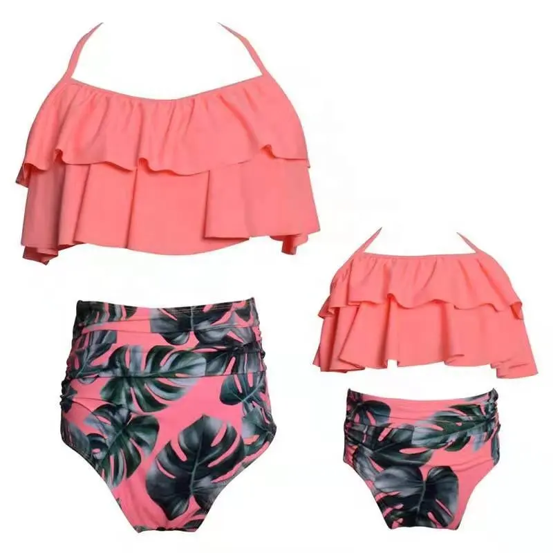 belted Mother Daughter Swimsuit Family Matching Outfits Swimwear Mommy And Me Clothes Mbaby Bikini Mama active two-piece