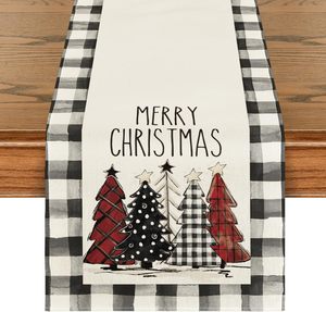 Décoration <span class=keywords><strong>de</strong></span> <span class=keywords><strong>table</strong></span> à manger <span class=keywords><strong>de</strong></span> cuisine <span class=keywords><strong>de</strong></span> vacances d'hiver, décor <span class=keywords><strong>de</strong></span> fête, aquarelle Buffalo Plaid Christmas Trees Merry Xmas <span class=keywords><strong>Table</strong></span> Runner - Product Image 1