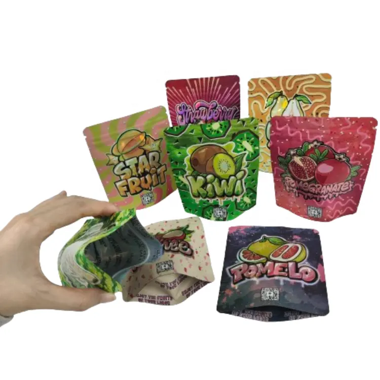 Wholesale Custom Child-proof Zipper Inside Printed Soft Touch Shining 3.5g Mylar Bags Laminated Stand Up Pouch for Candy