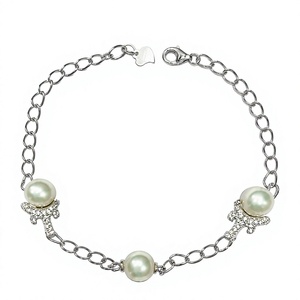 Bracelet chaîne classique en argent sterling 925 plaqué rhodium avec perles d'eau douce et motif croix, pour femme, idéal pour le quotidien ou comme cadeau - Product Image 1