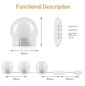 Bombilla LED G45 USB de 1W/PCS*10PCS, 3000K-7000K, Regulable, <span class=keywords><strong>con</strong></span> Adhesivo de Espuma de Doble Cara, Giratoria, Moderna, para Espejo de Baño y Maquillaje - Product Image 5