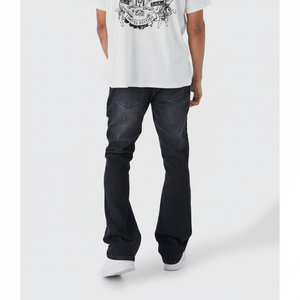 Haute qualité personnalisé marque hommes Vintage jambe droite jean rigide déchiré genou en détresse Denim hiver/printemps lavé imprimé - Product Image 1