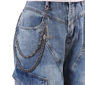 Cadena de cintura metálica de doble capa para hombre, estilo hip hop punk, accesorio para jeans, colgante de hacha, aleación de zinc, uso diario - Product Image 2