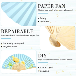 Abanicos Plegables de Papel Hechos a Mano para Regalos de <span class=keywords><strong>Boda</strong></span> Pafu, con Bolsas de Regalo y Tarjetas de Agradecimiento, Juego de Abanicos Plegables de Bambú - Product Image 2