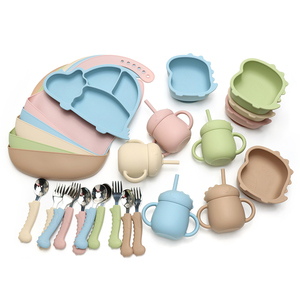 Nouveautés : Ensemble de vaisselle pour tout-petits en silicone de qualité alimentaire, assiettes, bols, tasse à bec verseur, <span class=keywords><strong>ventouse</strong></span>, sans BPA - Product Image 1