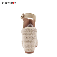 Sandales d'été à talon haut compensé et à bout ouvert Sandales à plateforme Boucle de sangle Pêcheur Semelle en chanvre Espadrilles à plateforme pour femmes