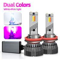 Phares LED bicolores, feux antibrouillard H11 haute puissance rose, H3 violet, H8 blanc, 9006 double tube en cuivre PSX24W/PSX26W 12V 12000 Lumens