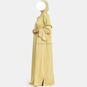 Abito Willson in Jersey Satinato <span class=keywords><strong>con</strong></span> Maniche, Scollo a V, Elegante, Comodo, Semplice, Delicato, Stile Liscio <span class=keywords><strong>con</strong></span> Spacchi Laterali, Abaya per Donne - Product Image 4