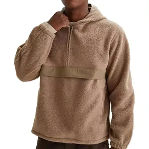 OEM Custom logo warm winter sherpa fabric sweat shirt half zipper sweat shirt with front pocket for men