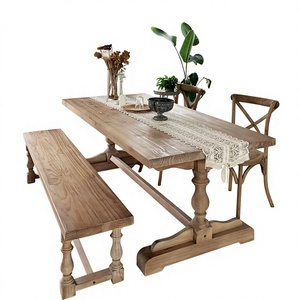 Tavolo da Pranzo Commerciale Rettangolare <span class=keywords><strong>in</strong></span> <span class=keywords><strong>Legno</strong></span> Massello Stile Retrò Americano Country, Finitura Anticata Silenziosa, per Ristorante - Product Image 1