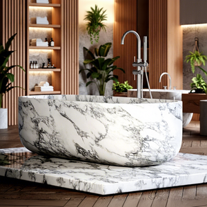<span class=keywords><strong>Baignoire</strong></span> ovale autoportante en <span class=keywords><strong>pierre</strong></span> naturelle sculptée à la main <span class=keywords><strong>Baignoire</strong></span> en marbre blanc Cararra de l'usine directement - Product Image 1