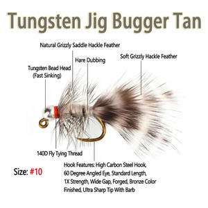 Tungsten Jig bugger tan nhanh chìm ướt Euro Nữ Thần Grizzly yên hackle Streamer leeches Trout steelhead Bass câu cá ruồi - Product Image 2