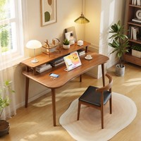 Bureau d'étude et bibliothèque intégrés en bois massif de caoutchouc, durable, minimaliste, compact et peu encombrant, idéal pour la maison et les étudiants.