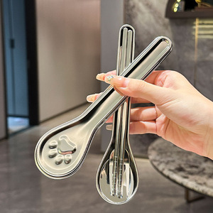 304 Stainless Steel Spoon Fork Chopsticks Set Portable Cute Design For Travel Student Use Dishwasher Safe - Product Image 3