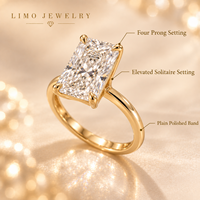 Bague de fiançailles solitaire en or jaune 14 carats avec diamant de laboratoire radiant 3 carats E VVS2, certifié IGI, personnalisable OEM ODM, vente en gros