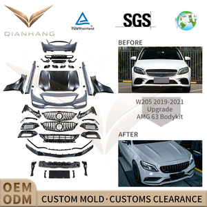 Kit carrosserie complet style <span class=keywords><strong>C63</strong></span> <span class=keywords><strong>AMG</strong></span> pour W205 LCI Sport, comprenant pare-chocs avant et arrière, capot et jupes latérales en PP, pour conversion Classe C W205 2019-2021 - Product Image 2