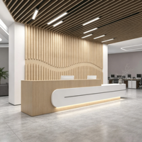 Comptoir de réception moderne en bois courbé avec éclairage LED, comptoir d'accueil d'hôtel, mobilier de réception pour 2 personnes, salon de beauté, bureau