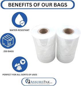 LDPE PE Shrink <b>Bag</b> Roll 1500 <b>Bags</b> 1 Mil Thickness Embossing Recyclable Food Produce Grocery Small Business Packaging Hand Length - Product Image 2