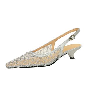 5131 stile europeo americano da donna per banchetti eleganti <span class=keywords><strong>scarpe</strong></span> a punta basse e sottili estive in rete traspirante con cintura cava - Product Image 1