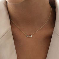 Collier pour femme en argent sterling 925 plaqué or 18 carats, avec breloques rectangulaires et ovales minimalistes en zircon pavé, style trombone, personnalisable
