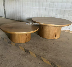KVJ-2752 Vintage Style Handcrafted Solid <strong>Oak</strong> Wood Veneer Side <strong>Table</strong> Pedestal Round <strong>Nesting</strong> Coffee <strong>Table</strong> - Product Image 4