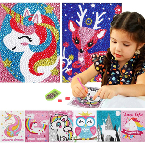 <span class=keywords><strong>Peinture</strong></span> de diamant <span class=keywords><strong>par</strong></span> numéros à motif dessin animé pour enfants 18x23cm, Kits de décoration de maison, avec <span class=keywords><strong>cerf</strong></span>, licorne, hibou, cristal - Product Image 1