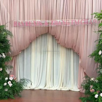 Toile de fond de mariage rectangulaire double couche en soie de lait, style moderne et simple, avec support détachable, décorations classiques en rideaux roses