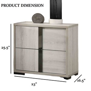 Table de chevet contemporaine avec plateau en mélamine, poignées chromées, finition blanchie, meubles de chambre à coucher - Product Image 5