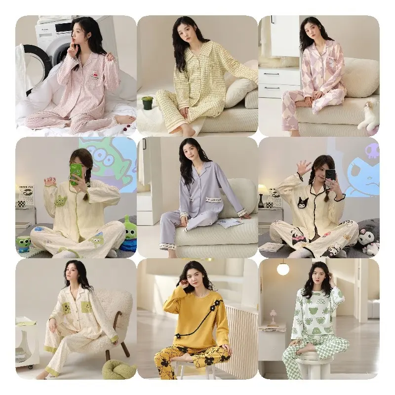 Sonbahar pijama bayan 2 parça gecelikler Nighty ev giysileri poplin pijama tasarımcı ilham bambu elyaf pijama gece Suit