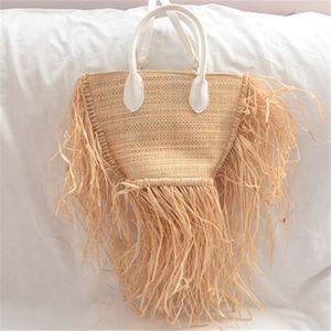 Sac en paille de raphia naturel à longues franges élégant pour femmes, nouveau style d'été, pour la plage, les vacances, les robes - Product Image 1