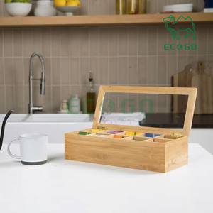 10 compartiments en bois de grande capacité avec fenêtre supérieure en acrylique transparent pour la maison boîte à thé en bambou naturel - Product Image 5