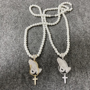 Dainty – collier en pierres <span class=keywords><strong>de</strong></span> zircone cubique glacées, pendentif <span class=keywords><strong>de</strong></span> mains <span class=keywords><strong>de</strong></span> <span class=keywords><strong>prière</strong></span> paring, chapelet, pendentif <span class=keywords><strong>de</strong></span> croix - Product Image 2