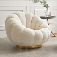 Fauteuil pivotant en forme de fleur, fauteuil de détente en tissu Teddy doux avec base dorée pour salon/chambre