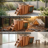 Bak Mandi Es Modern dari Kayu Cedar Merah Solid untuk Terapi Luar Ruangan dengan Lapisan Baja Anti Karat dan Kontrol Suhu Smartphone 1-2 orang