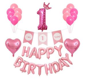 BRICOLAGE Rose Joyeux <span class=keywords><strong>Anniversaire</strong></span> Ballons Ensemble 12 Mois Cadre Photo Bannière Premier Bébé Mes 1 An 1st <span class=keywords><strong>Anniversaire</strong></span> Fille décorations De fête - Product Image 1