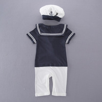 Mode Sommer Marine Stil Kleidung Baby Jungen Seemann Kostüm Mit Hut Für 0-2 Jahre HCFB-025